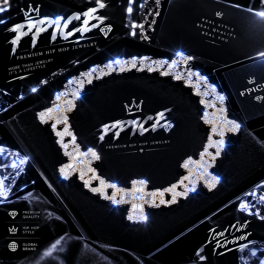 Premium Luxury Fully Paved CZ Infinity Cross Cuban Link Necklace, Iced Out Cross Pendant Hip Hop Statement Accessory