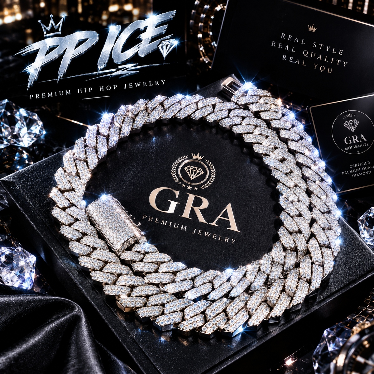 Top Luxury 12mm 3-Row Diamond Cut Fully Iced Moissanite Cuban Link Chain, Men Hip Hop Statement Necklace