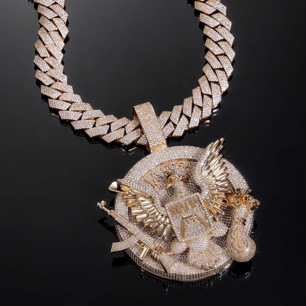 Trendy Unique Iced Out Eagle Disk Moissanite Pendant, Premium Craft Hip Hop Jewelry 18K Real Gold Electroplated