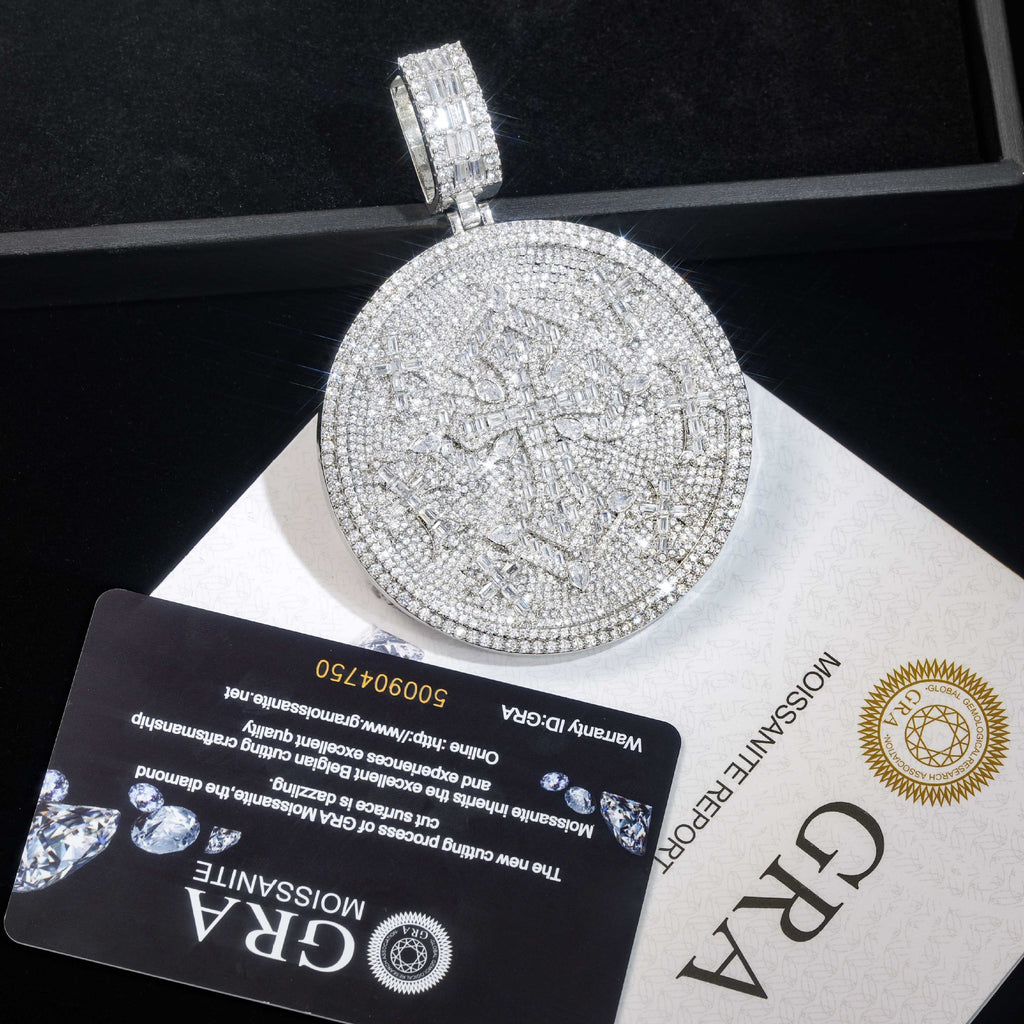 Luxury Fully Paved Moissanite Disk Cross Pendant