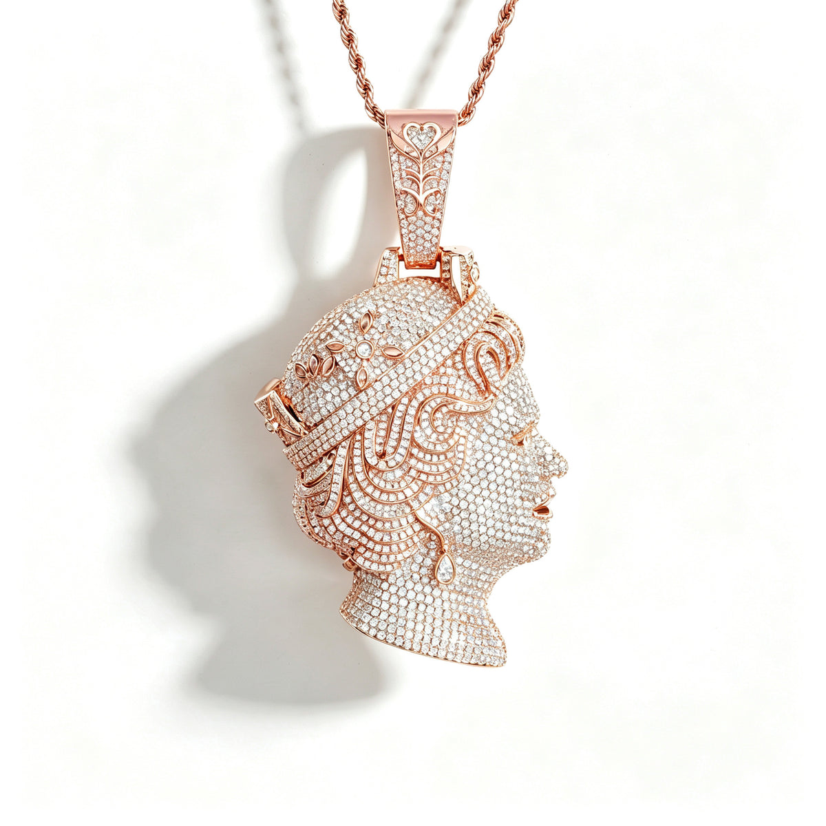 Top Workmanship Double Sided Queen Moissanite Pendant Necklace, Premium Inlaid Moissanite Jewelry
