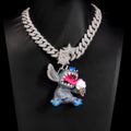 High End Stylish Stitch Fully Paved Stones Hip Hop Pendant Necklace, Premium Rare Collector Jewelry