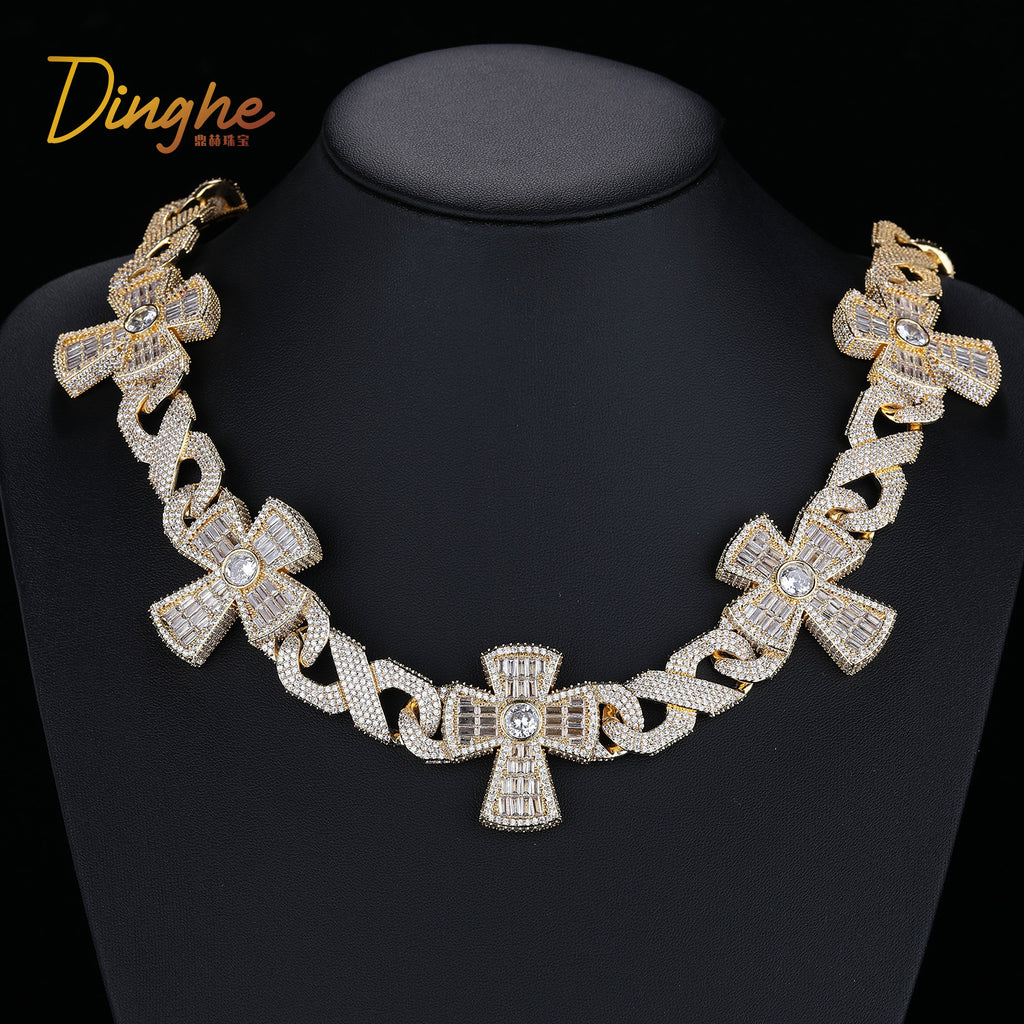 Premium Luxury Fully Paved CZ Infinity Cross Cuban Link Necklace, Iced Out Cross Pendant Hip Hop Statement Accessory
