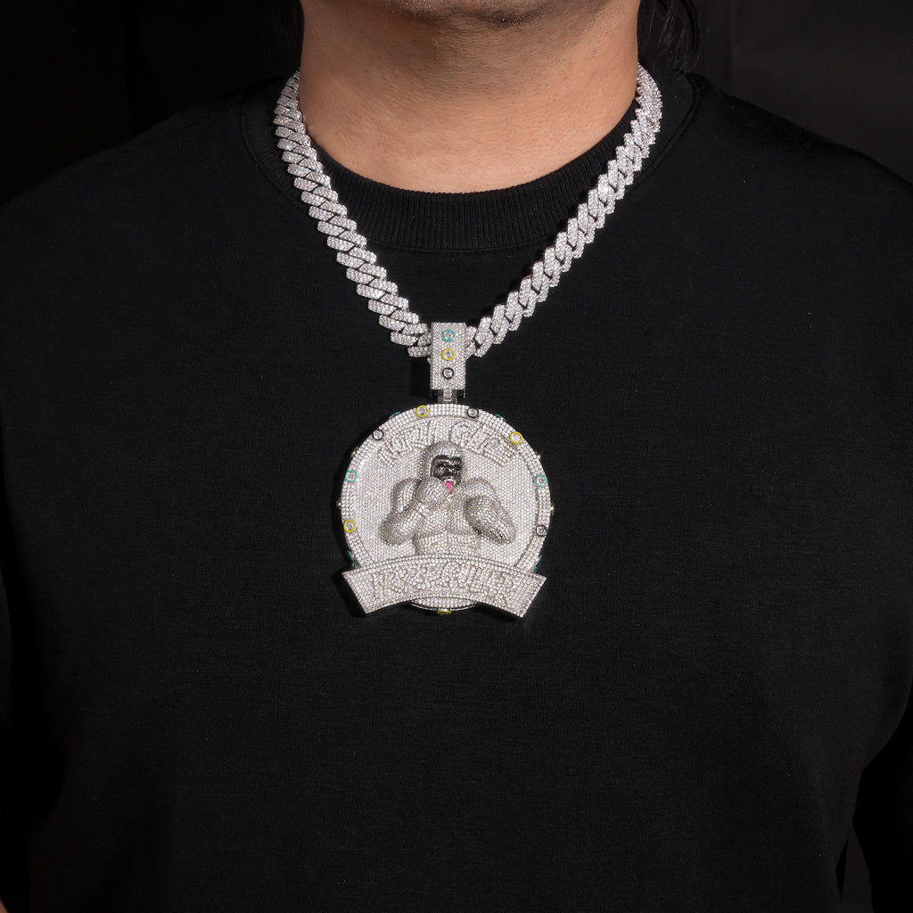 Trendy Heavy Gorilla Boxer Large Men Pendant, Fully Iced Out CZ, Real Gold Electroplated Hip Hop Statement Jewelry