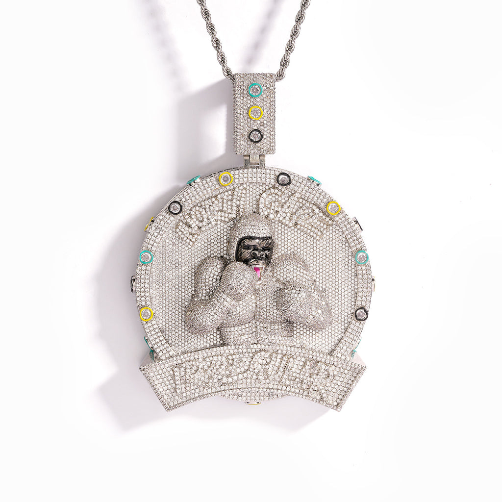 Trendy Heavy Gorilla Boxer Large Men Pendant, Fully Iced Out CZ, Real Gold Electroplated Hip Hop Statement Jewelry