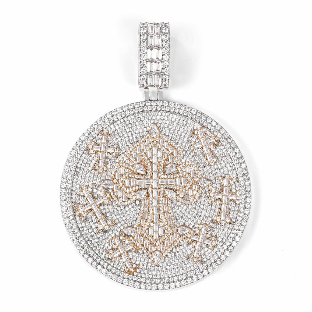 Luxury Fully Paved Moissanite Disk Cross Pendant
