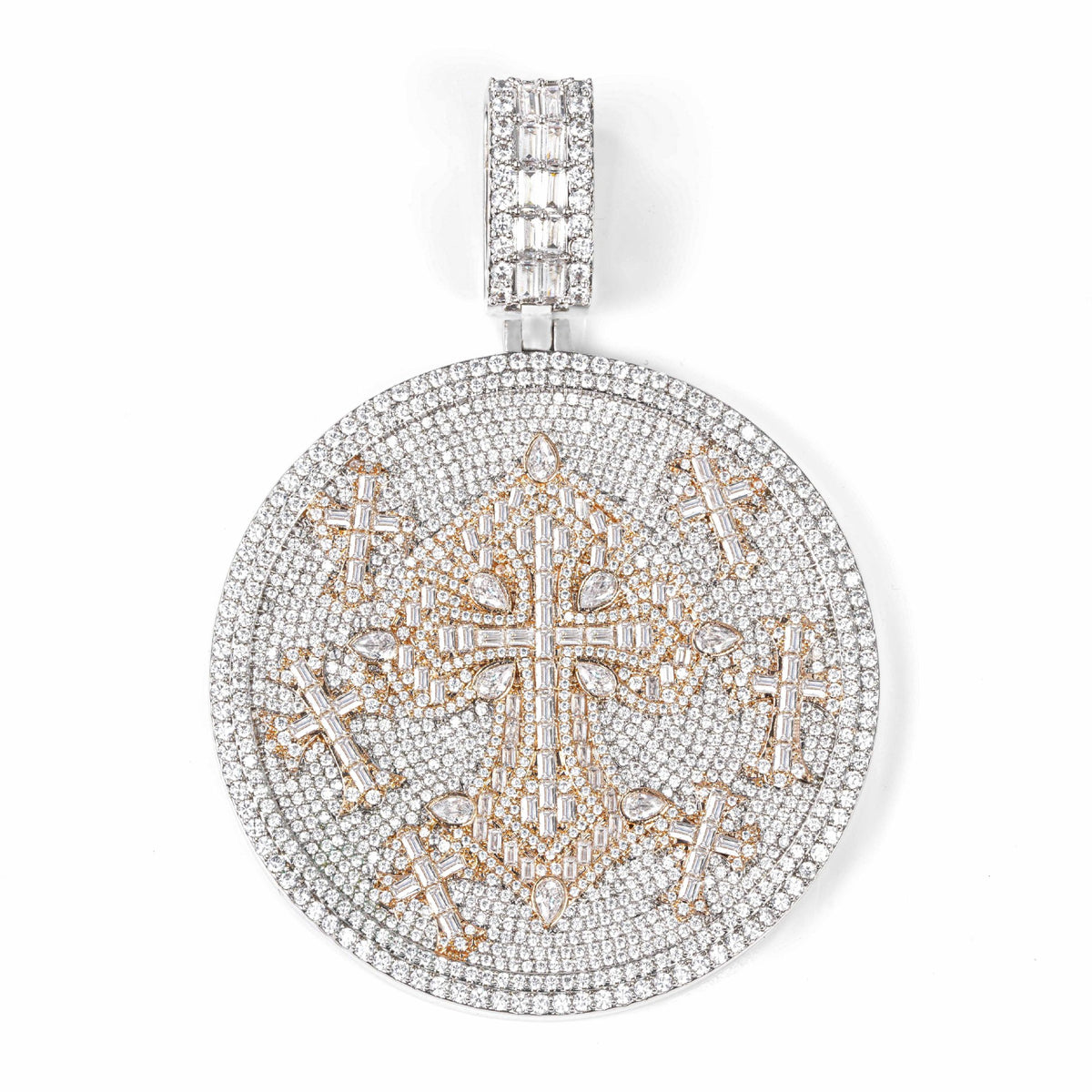 Luxury Fully Paved Moissanite Disk Cross Pendant