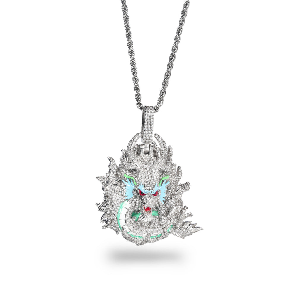 Bold Chinese Zodiac Dragon Fully Iced Out Moissanite Pendant, Street Rap Trendy Hip Hop Jewelry, Real Gold Electroplated
