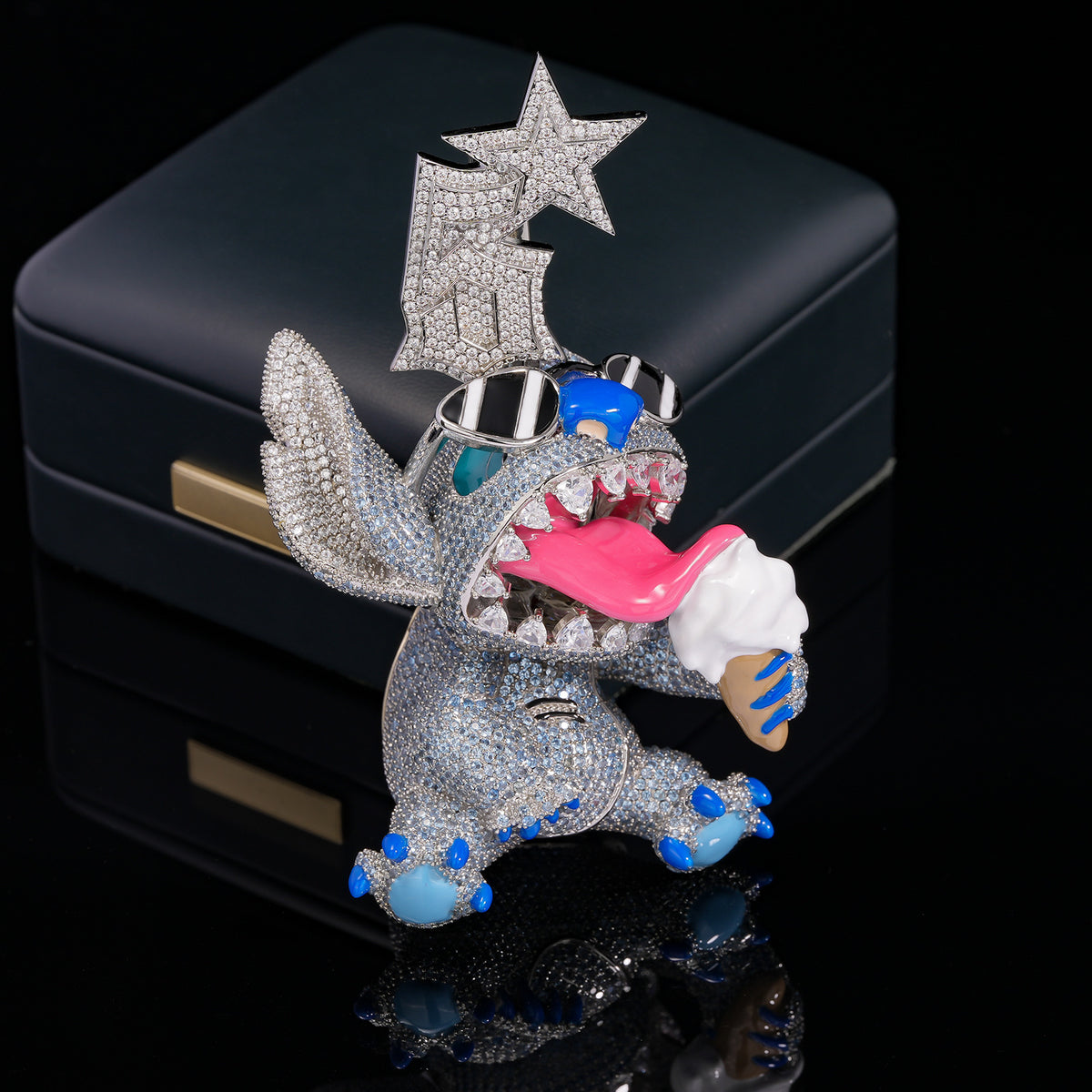 High End Stylish Stitch Fully Paved Stones Hip Hop Pendant Necklace, Premium Rare Collector Jewelry