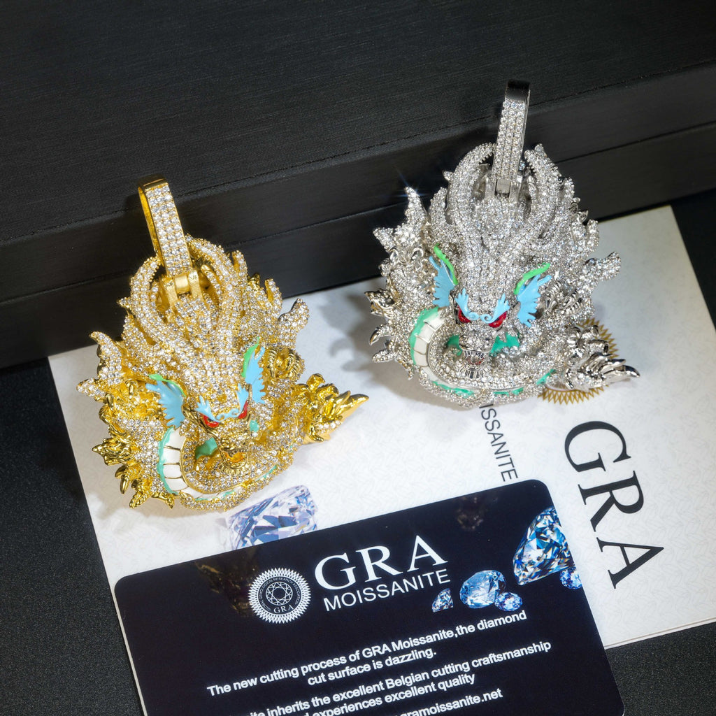 Bold Chinese Zodiac Dragon Fully Iced Out Moissanite Pendant, Street Rap Trendy Hip Hop Jewelry, Real Gold Electroplated