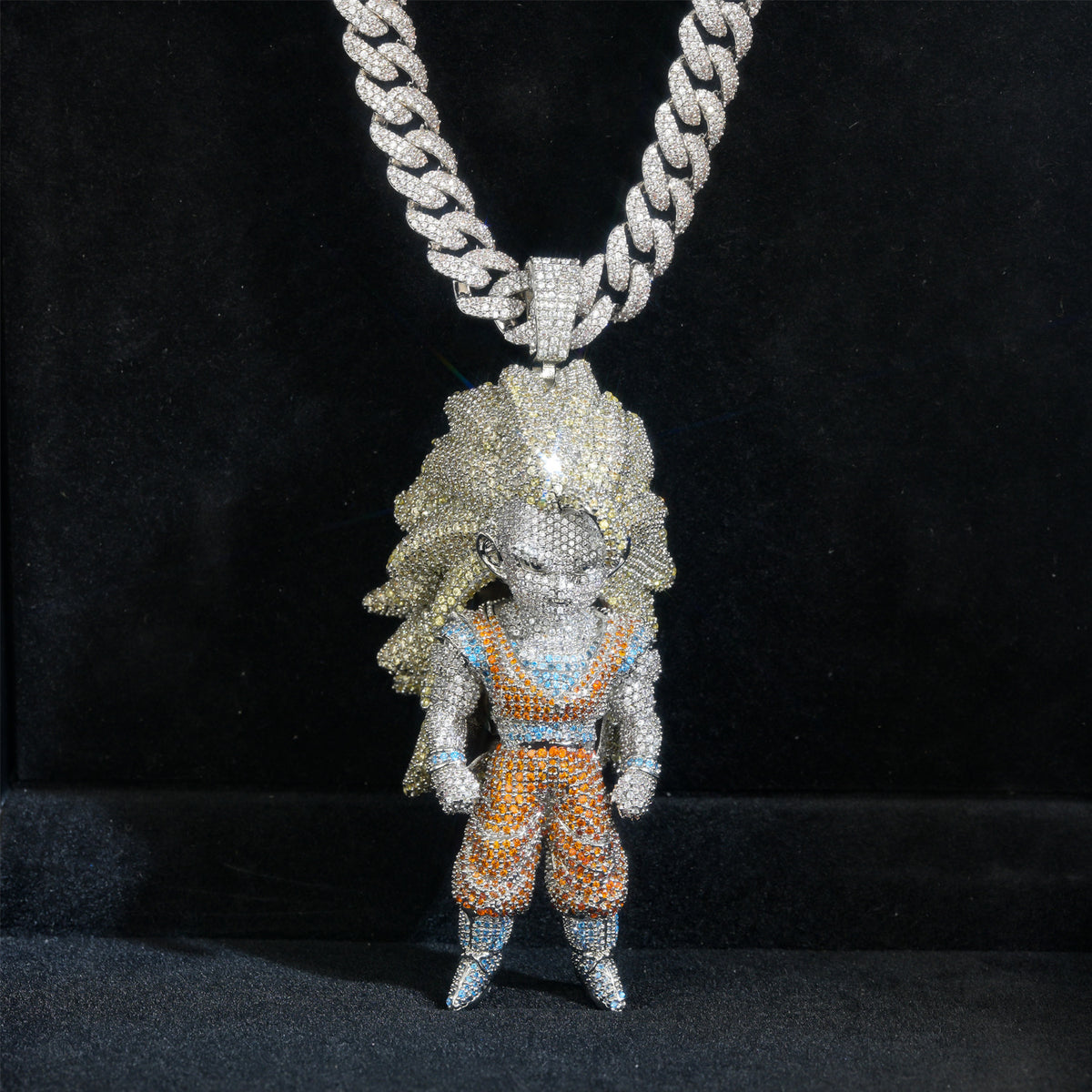 Premium Luxury Super Saiyan Large Heavy Pendant Necklace, Fully Iced Out Moissanite, Rare Collectible Hip Hop Jewelry