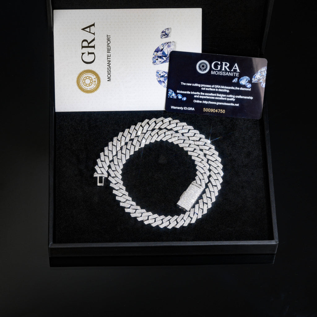 Top Luxury 12mm 3-Row Diamond Cut Fully Iced Moissanite Cuban Link Chain, Men Hip Hop Statement Necklace