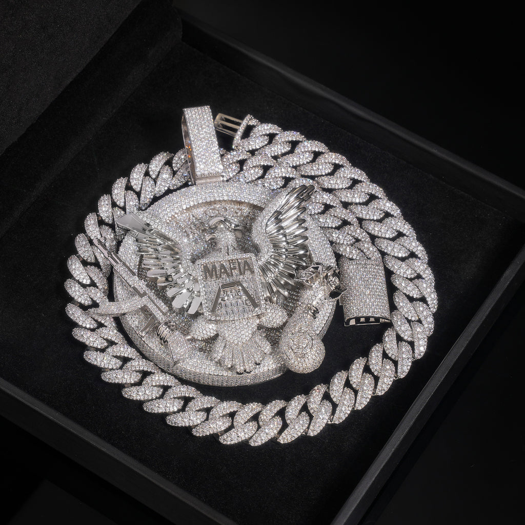 Trendy Unique Iced Out Eagle Disk Moissanite Pendant, Premium Craft Hip Hop Jewelry 18K Real Gold Electroplated