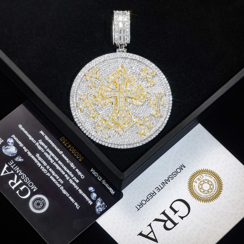 Luxury Fully Paved Moissanite Disk Cross Pendant