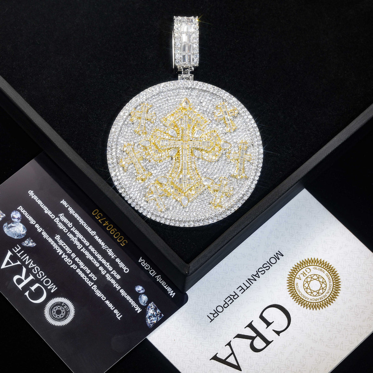 Luxury Fully Paved Moissanite Disk Cross Pendant