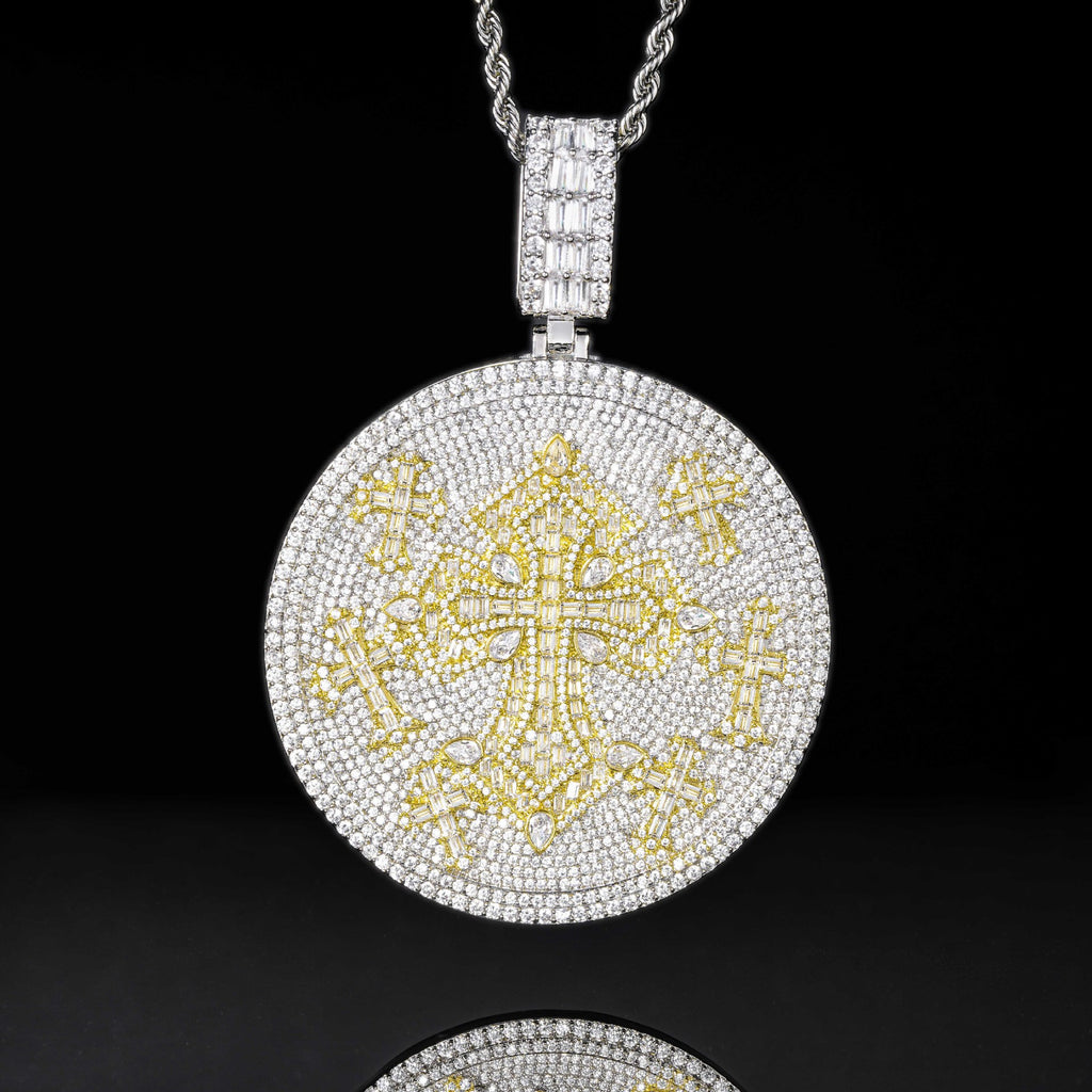 Luxury Fully Paved Moissanite Disk Cross Pendant