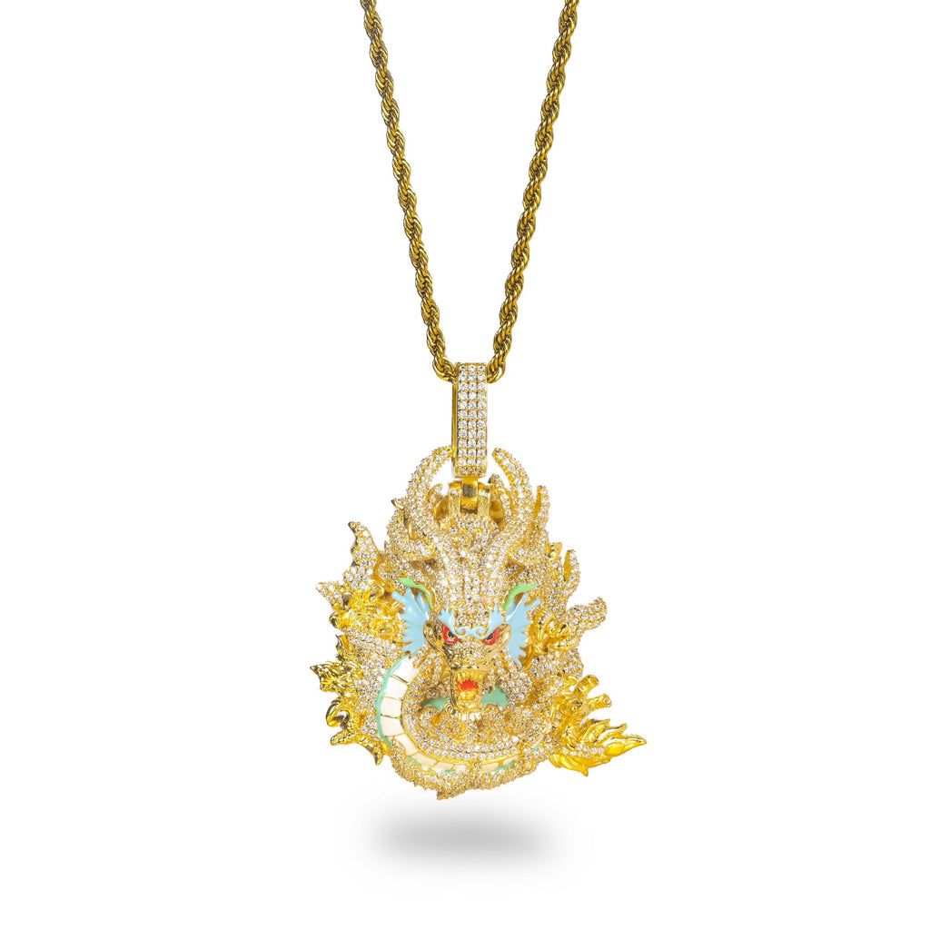 Bold Chinese Zodiac Dragon Fully Iced Out Moissanite Pendant, Street Rap Trendy Hip Hop Jewelry, Real Gold Electroplated
