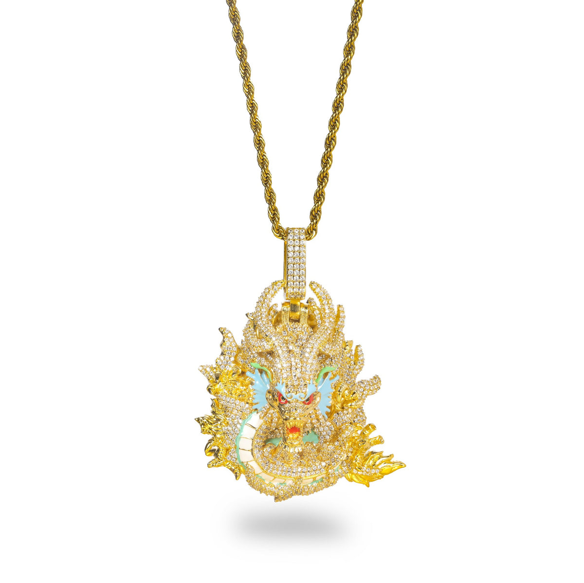 Bold Chinese Zodiac Dragon Fully Iced Out Moissanite Pendant, Street Rap Trendy Hip Hop Jewelry, Real Gold Electroplated