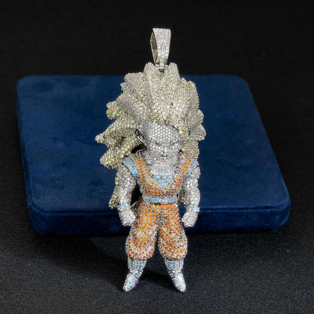 Premium Luxury Super Saiyan Large Heavy Pendant Necklace, Fully Iced Out Moissanite, Rare Collectible Hip Hop Jewelry