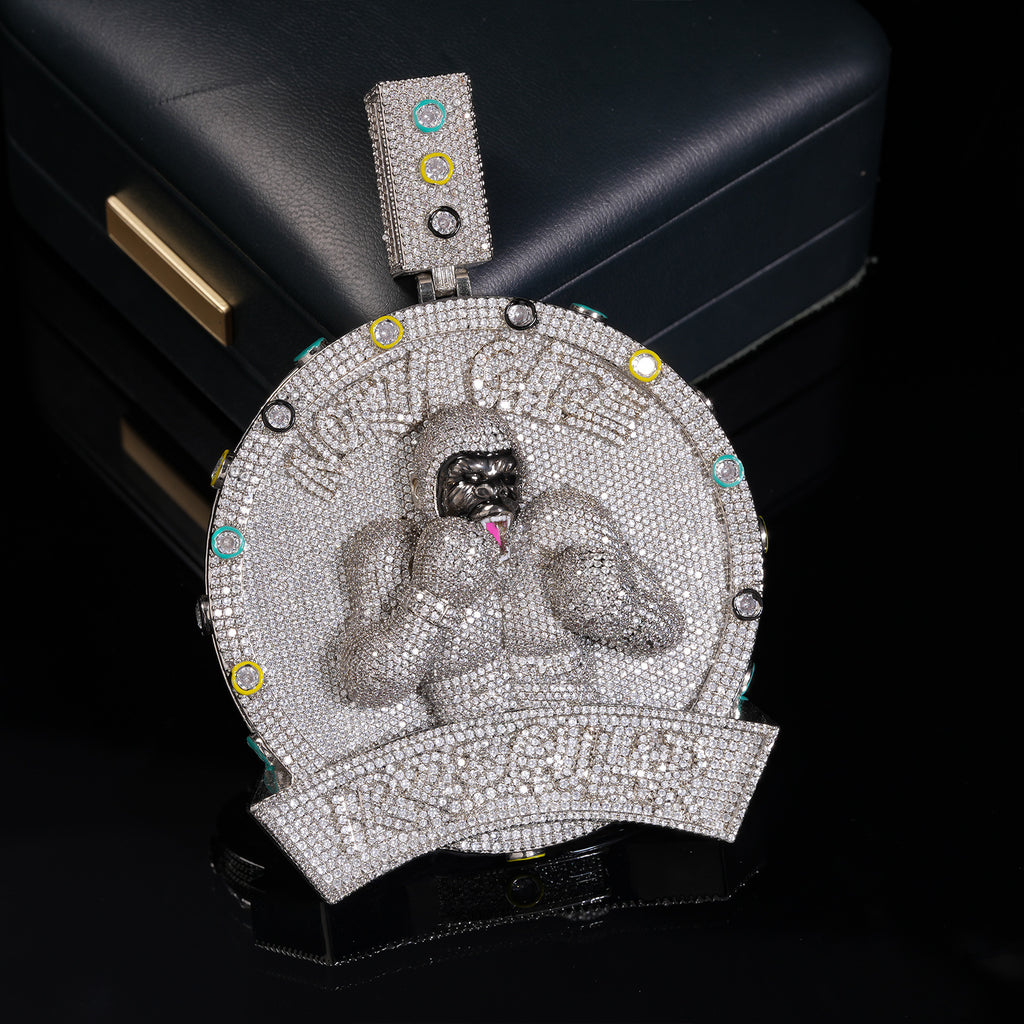 Trendy Heavy Gorilla Boxer Large Men Pendant, Fully Iced Out CZ, Real Gold Electroplated Hip Hop Statement Jewelry