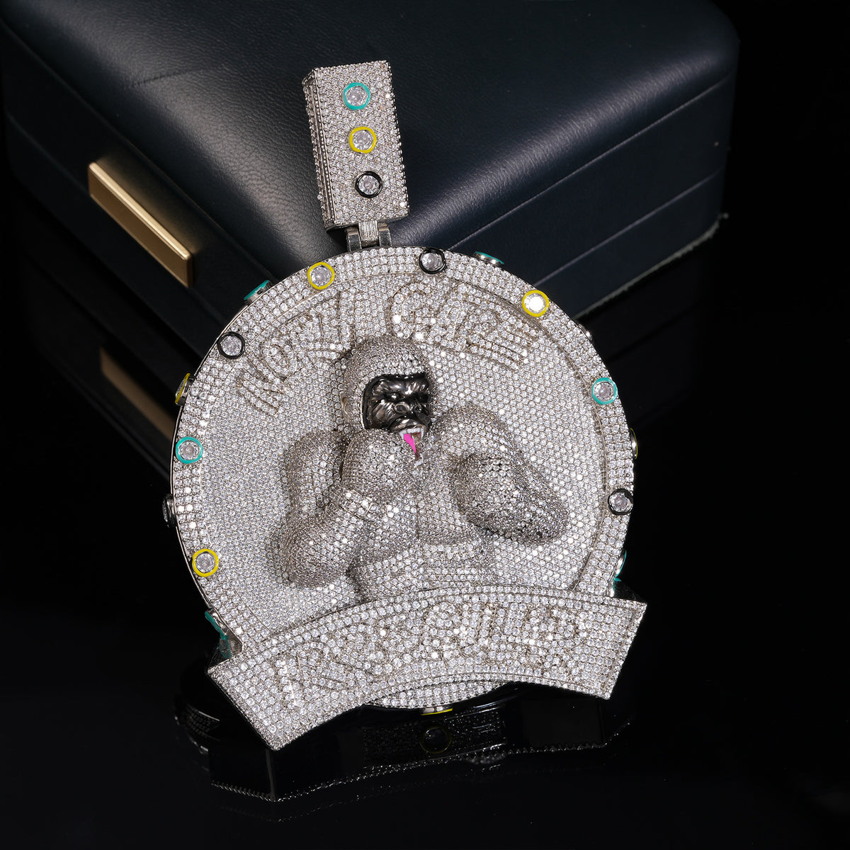 Trendy Heavy Gorilla Boxer Large Men Pendant, Fully Iced Out CZ, Real Gold Electroplated Hip Hop Statement Jewelry
