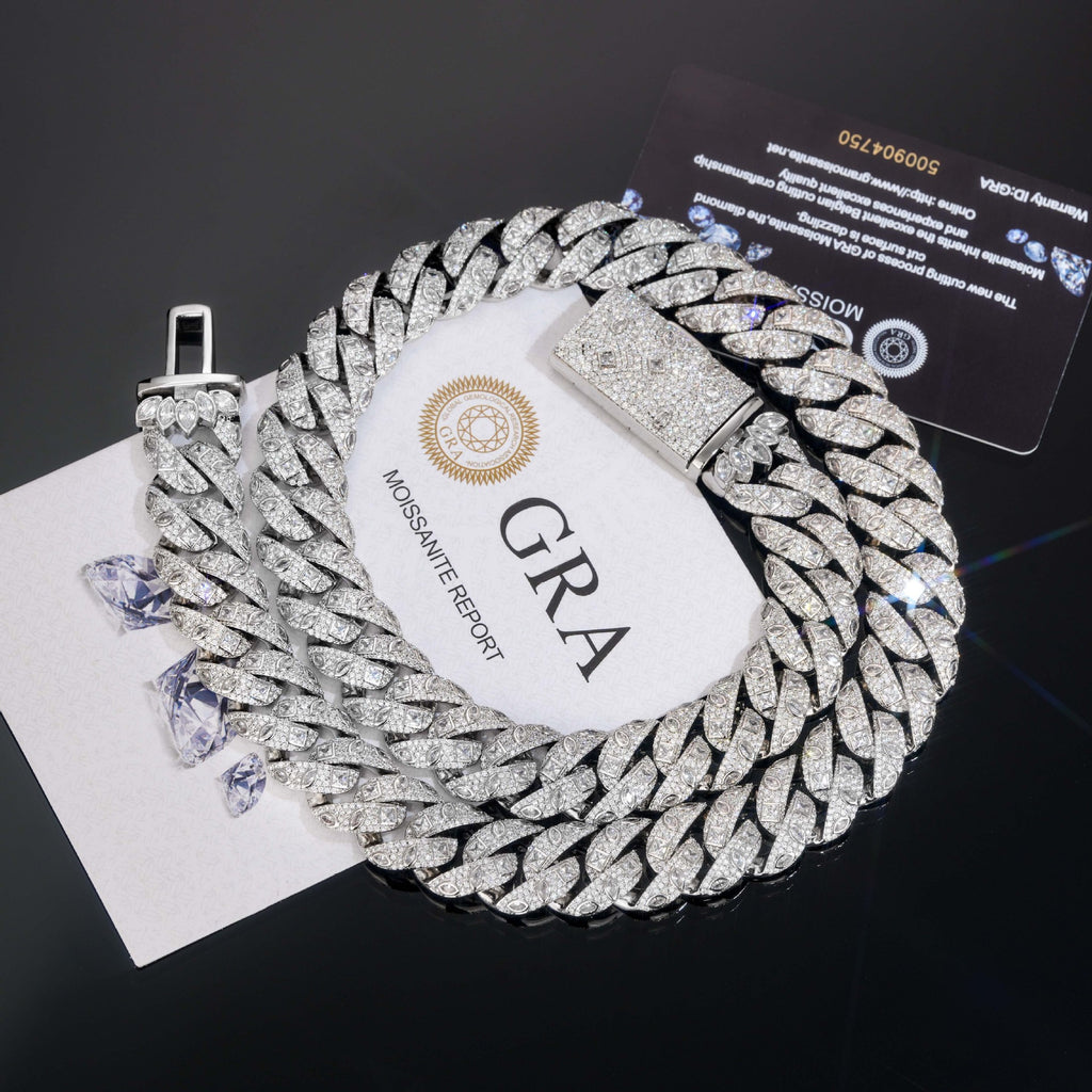 18mm Premium Moissanite Iced Out Cuban Chain | Top Tier White Gold Plated Coppe