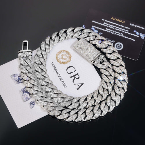 18mm Premium Moissanite Iced Out Cuban Chain | Top Tier White Gold Plated Coppe