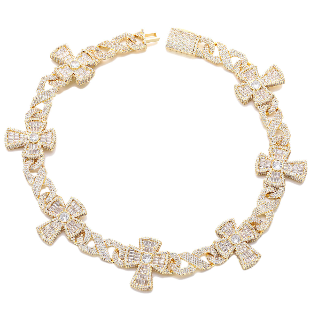 Premium Luxury Fully Paved CZ Infinity Cross Cuban Link Necklace, Iced Out Cross Pendant Hip Hop Statement Accessory