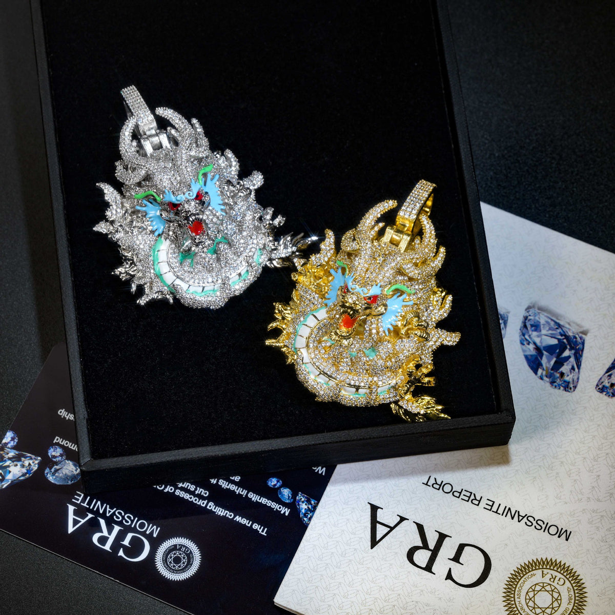 Bold Chinese Zodiac Dragon Fully Iced Out Moissanite Pendant, Street Rap Trendy Hip Hop Jewelry, Real Gold Electroplated