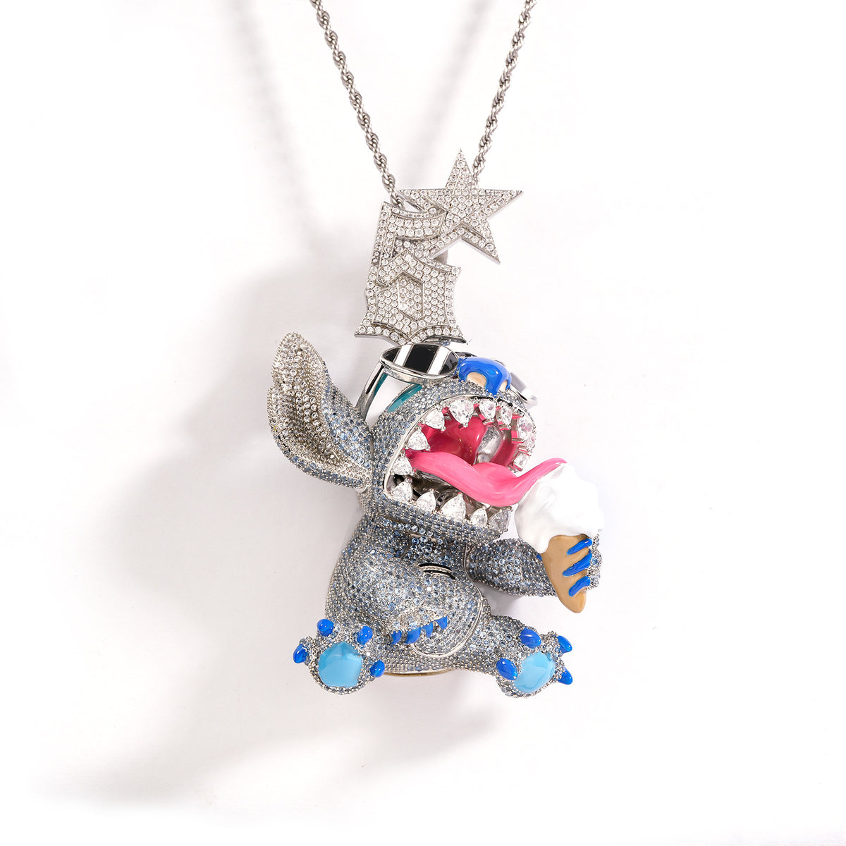 High End Stylish Stitch Fully Paved Stones Hip Hop Pendant Necklace, Premium Rare Collector Jewelry