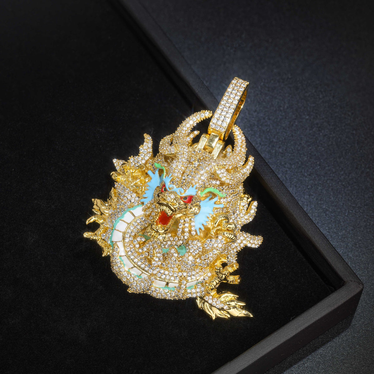 Bold Chinese Zodiac Dragon Fully Iced Out Moissanite Pendant, Street Rap Trendy Hip Hop Jewelry, Real Gold Electroplated