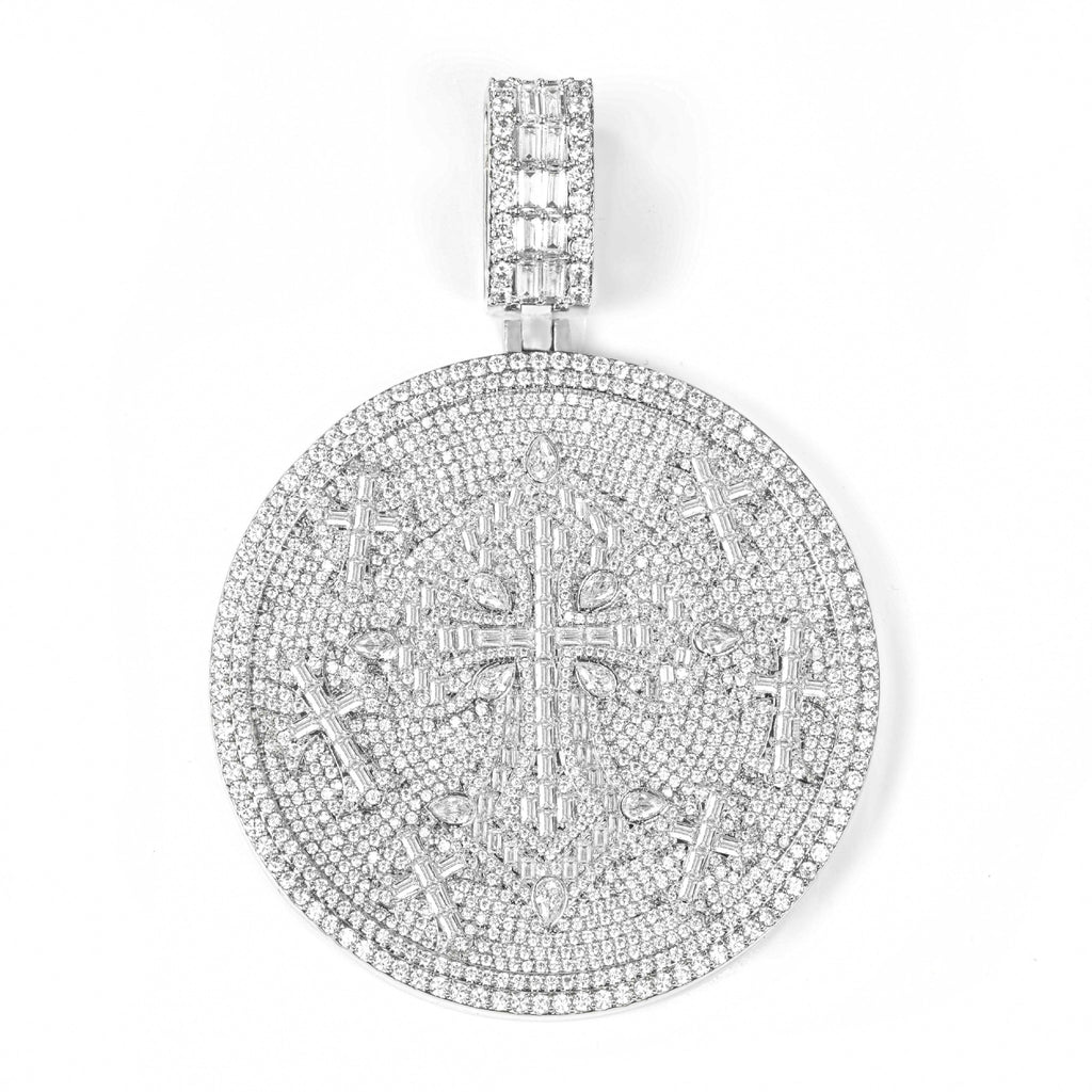 Luxury Fully Paved Moissanite Disk Cross Pendant