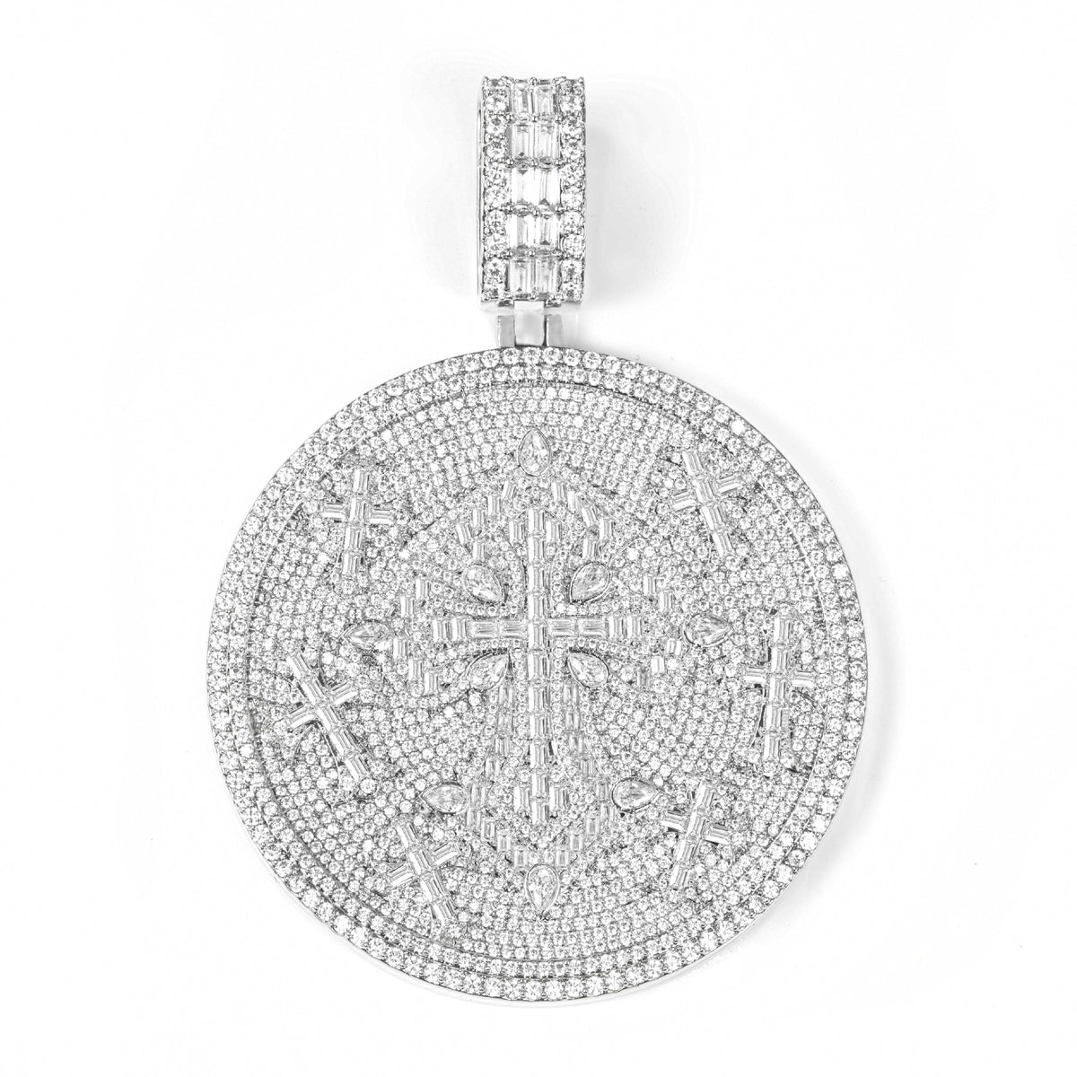 Luxury Fully Paved Moissanite Disk Cross Pendant