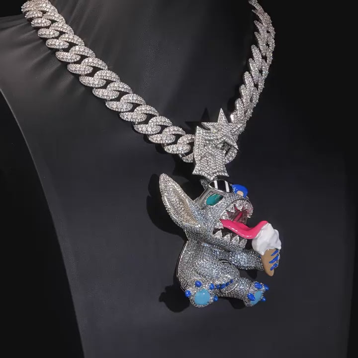 High End Stylish Stitch Fully Paved Stones Hip Hop Pendant Necklace, Premium Rare Collector Jewelry