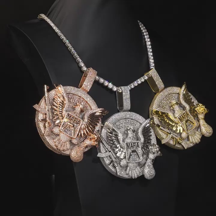 Trendy Unique Iced Out Eagle Disk Moissanite Pendant, Premium Craft Hip Hop Jewelry 18K Real Gold Electroplated