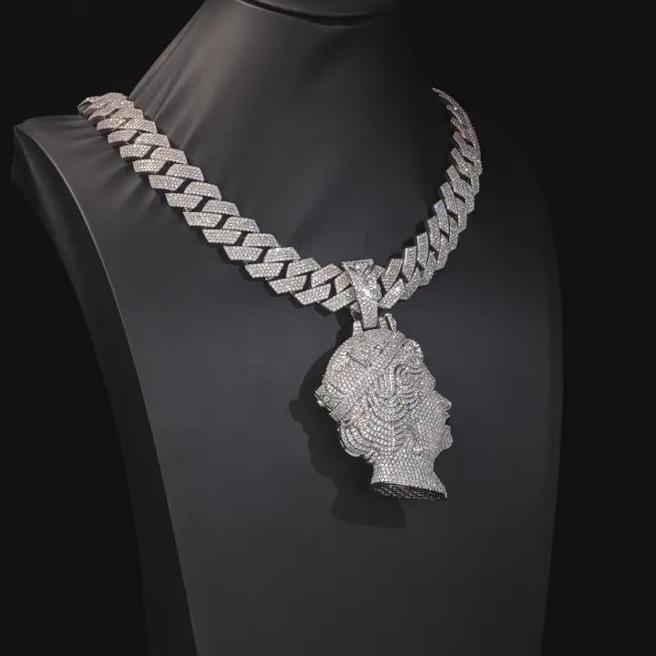 Top Workmanship Double Sided Queen Moissanite Pendant Necklace, Premium Inlaid Moissanite Jewelry